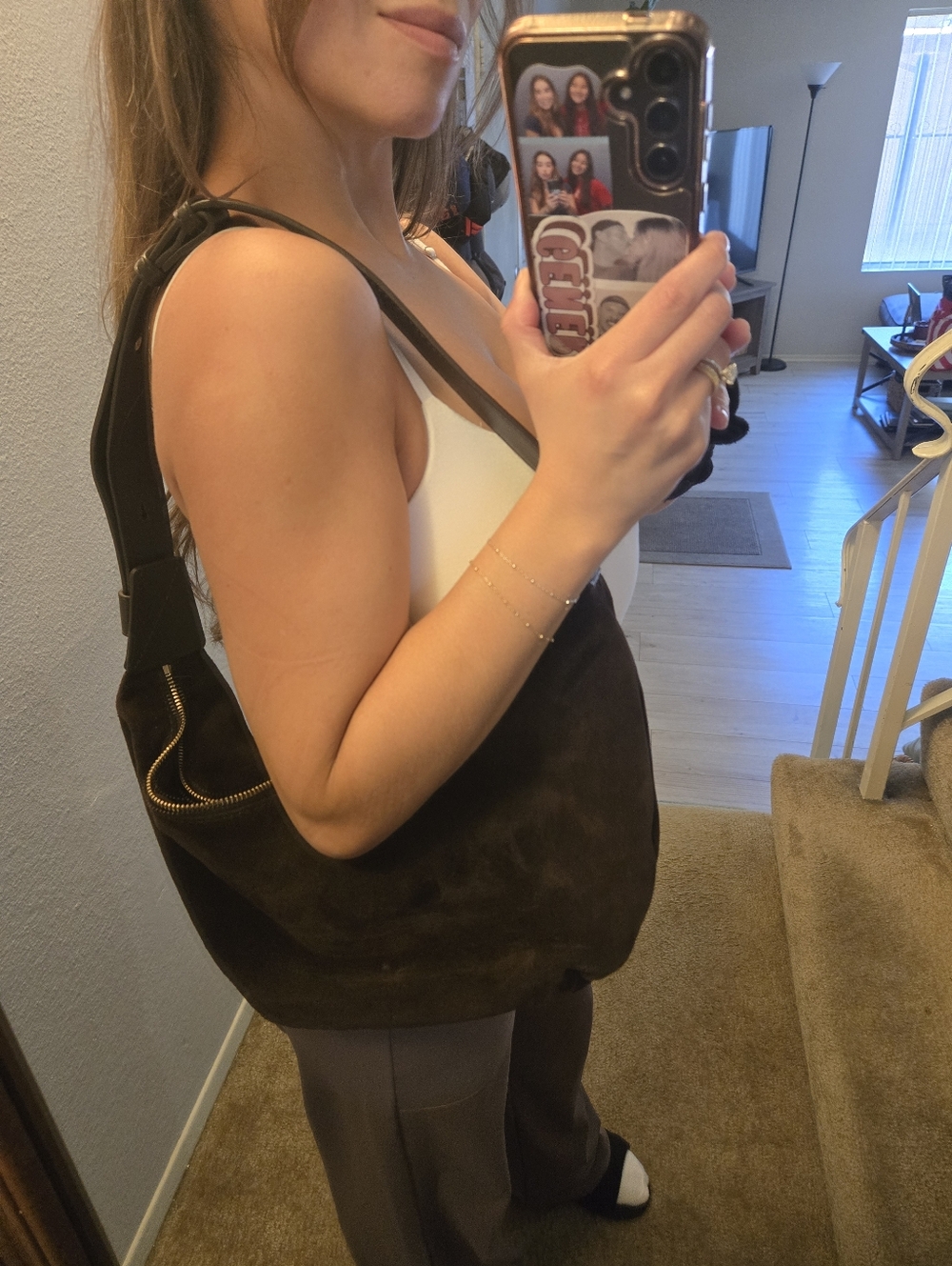Dark Brown Suede Shoulder Bag
